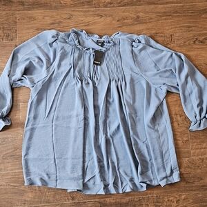 NWT TORRID Plus Tie-Front Peasant Blouse Sz 4 4X Blue Dressy 26/28  #B